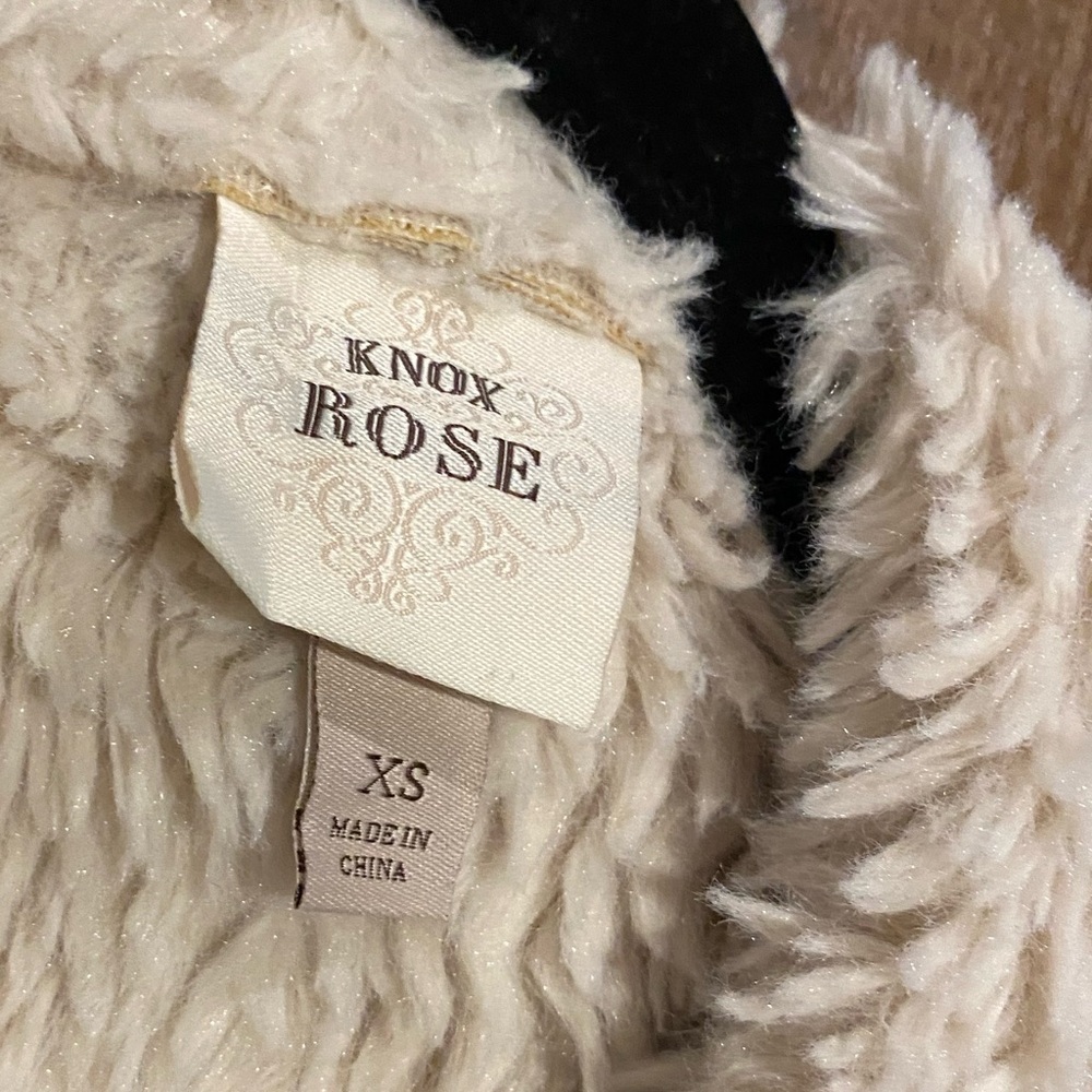 KNOX ROSE Sherpa Lined Faux Suede womens Vest XS cascading front Cream color - Picture 2 of 8